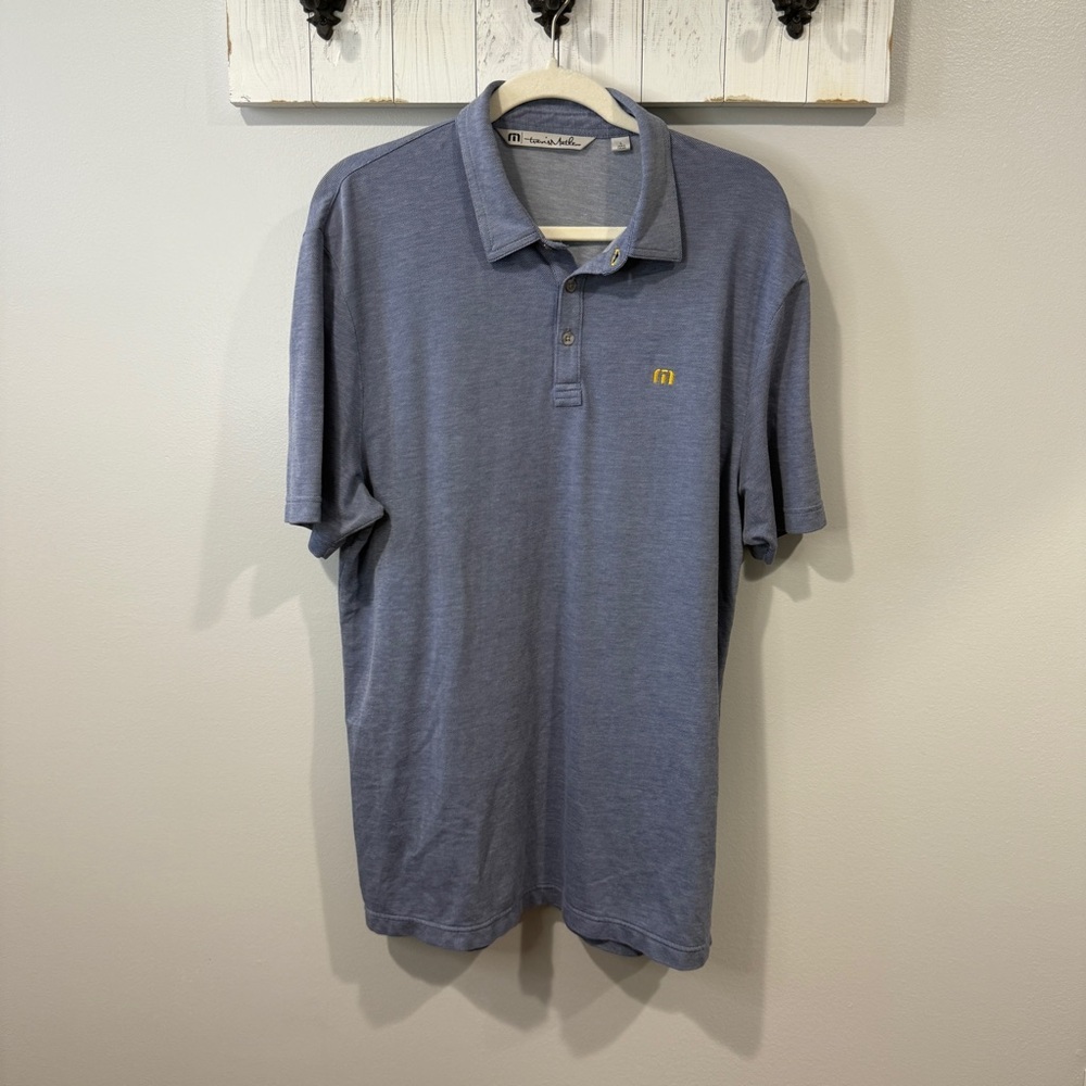 Travis Mathew heathered blue golf polo shirt large